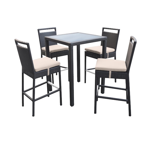 Armen Living Tropez Outdoor Patio Wicker Bar Set (Table with 4 barstools) SETODTRBE - main